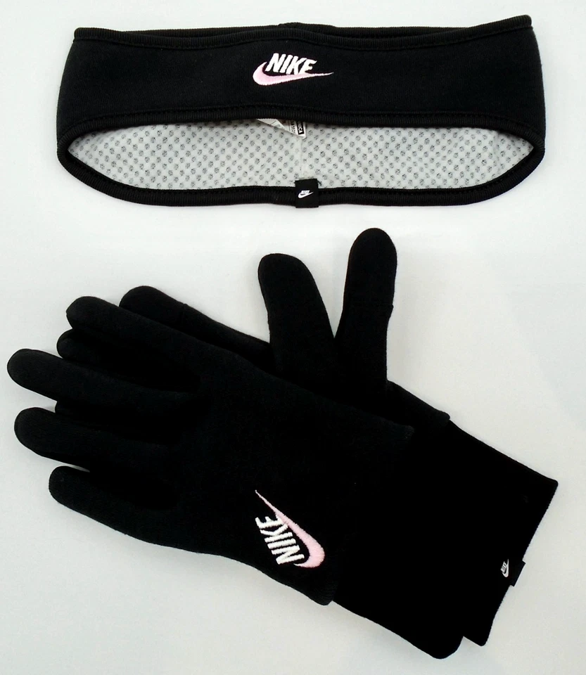 Conjunto de tiras e luvas de lã Nike Club juvenil médio preto/branco/rosa - Imagem 1 de 4