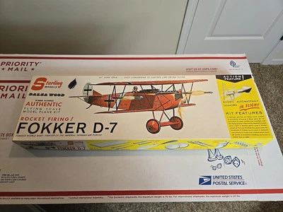 Vintage Airplane Model Kit Sterling FOKKER D-7 in Box Rocket Firing  - Image 1 of 4