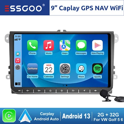 9" Carplay Autoradio Android 13 2+32G GPS NaviFor VW GOLF 5 6 Passat Touran Polo - Immagine 1 di 4