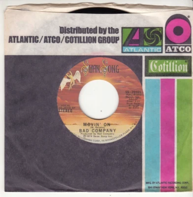 BAD COMPANY - MOVIN' ON - ORIGINAL SWAN SONG RECORDS 45 WPS - GREAT SHAPE - Image 1 of 2