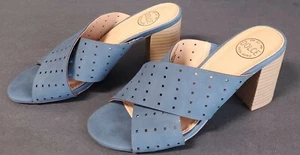 Dolce Mojo Moxy Sandals W SZ 7.5 Perforated Indigo Blue Slide Heel Mule Shoes - Picture 1 of 10