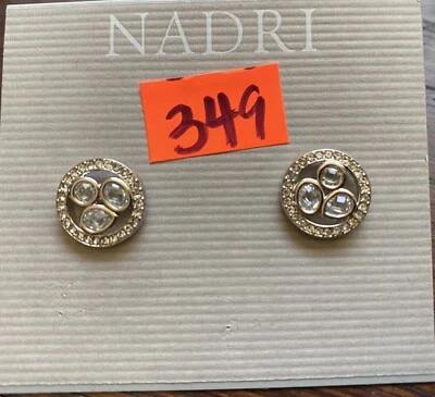 Nadri Round Pave Framed CZ Cluster Silver Stud Earrings  #349  - Image 1 of 2