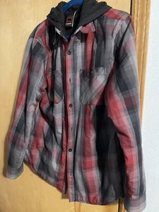 Mens Plaid Style Hoodie With Fur Inside, Large - Picture 1 of 5