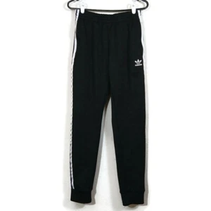 Adidas Essential Youth 3 Stripe Fleece Sweatpants Jogger Pants Black Sz S (25") - Picture 1 of 10