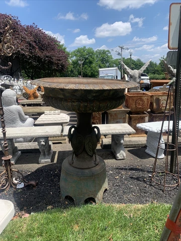 Antique large cast iron urn/fountain with Bird pedestal base 50” Tall Cover
