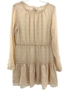 New H&M Divided Cream Tiered Lines Long Sleeve Mini Dress 8 Boho Flowy Festival - Picture 1 of 9
