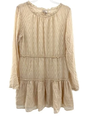 Nuevo Mini Vestido H&M Crema Dividida Líneas en Niveles Manga Larga 8 Boho Fluido Festival Foto 1 de 4