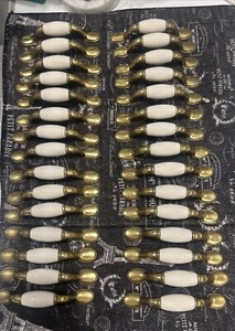 Brass & Cream Ceramic Drawer Pulls Handles Vintage Hardware Lot 30 PCs. 1980s - Picture 1 of 9