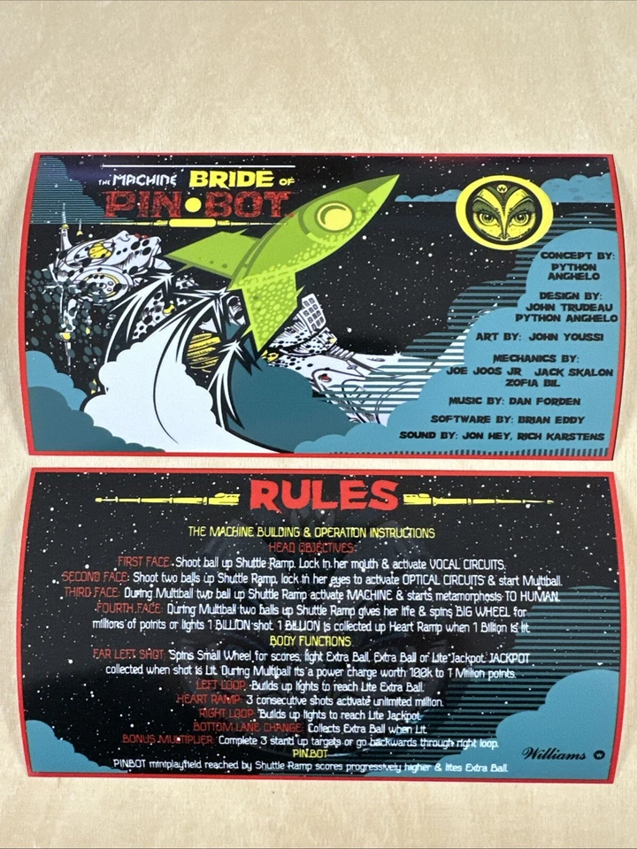 Williams Bride Of Pin Bot Pinball Apron Cards - Image 1 of 1