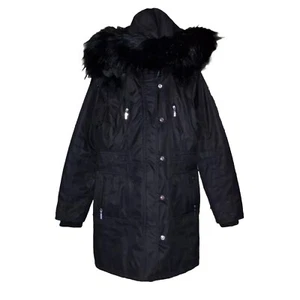 Kensie Women's Black Fur Hooded Parka Winter Coat Jacket Soft Shell Size Medium - Picture 1 of 11