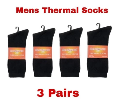 HEATGUARD Mens Black Thermal Socks Thick 3 Pairs Size 6-11 Winter Warm Work Boot Socks
