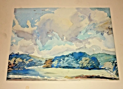 1931 Original Antique Watercolor by Landscape Mountains Signed 12x10" - Image 1 of 4