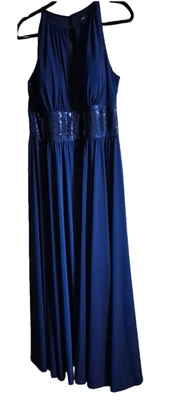 Vestido de Noche Formal R&M Richards Azul 14W Lentejuelas Maxi Vestido Fluido Elástico Foto 1 de 4