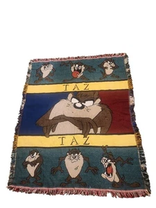 Rare TAZ Tasmanian Appx. 42"x54" Tapestry Throw Blanket Warner Bros Vintage - Picture 1 of 4