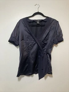 Mixit Women's Wrap Blouse BlackTie Waist Side Zip Size Large - Picture 1 of 8