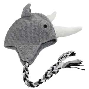 Knitted Beanie Hats Rhinoceros Horn Earmuff Braids Cosplay Handmade Caps - Picture 1 of 25