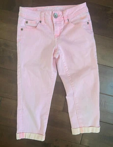 Justice Girls Size 8 Regular Simply Low Pink Denim Capri Cropped Jeans with Cuff - Picture 1 of 2