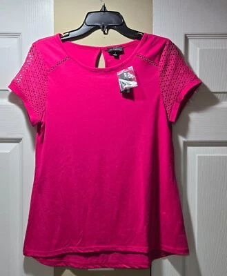 The Limited Hot Pink Top with Lace Short Sleeves (S) NEW - Image 1 of 3