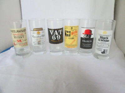 RARE Vintage Scotch Whiskey Label Tumbler Glasses Set Of  6 MCM 5 1/2" High - Image 1 of 4