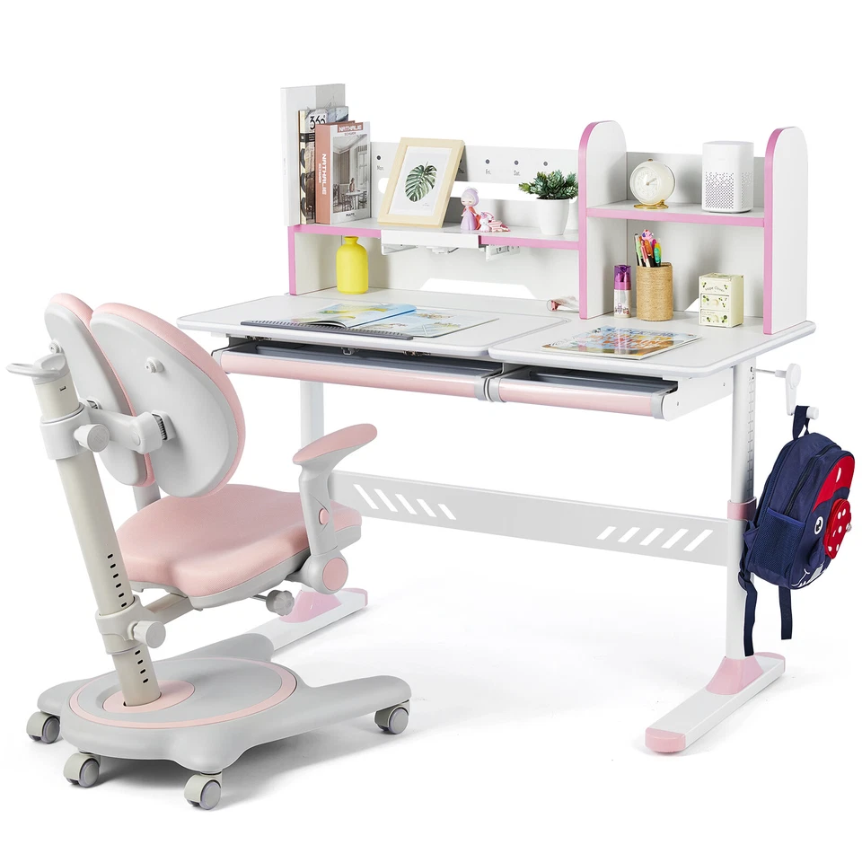 Escritorio de estudio plegable de gran altura ajustable para niños con estantería, cajón Foto 1 de 4