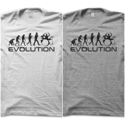 T-Shirt Maglietta Evolution Drummer Batterista Batteria Rock Band Vintage Uomo - Immagine 1 di 2