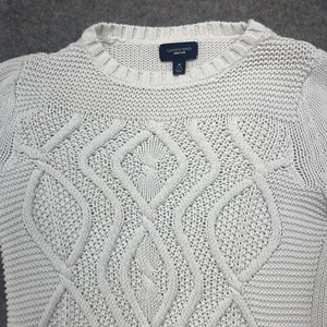 Lands' End Drifter Pullover Damen Medium 10-12 Zopfmuster 100 % Baumwolle weiß - Bild 1 von 9