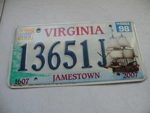 1998 Virginia Jamestown License Plate 13651 J Ship Boat Metal Used Vintage Auto - Picture 1 of 6