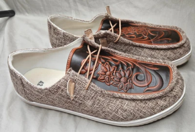 Mocassin Slip On Shoes Mens Size US 9 EUR 42 Brown Faux Leather Embossed Mexican - Image 1 of 4