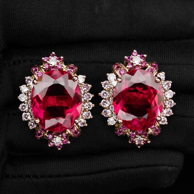 Vivid Pink Rubellite Tourmaline 40.30Ct 925 Sterling Silver Rose Gold Earrings - Image 1 of 4