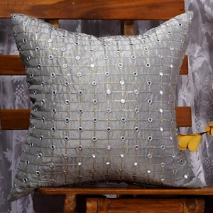 silver decorative pillow for sofa designer throw pillow embroidered pillow cover - Picture 1 of 8