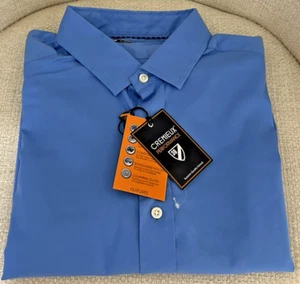 Camicia uomo Cremieux Performance taglia L blu manica corta con bottoni nuova con etichette 75€ - Foto 1 di 7