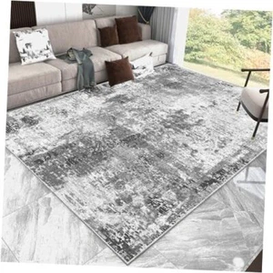 Modern Abstract Area Rug 8 x 10 ft Contemporary Distressed Rugs Non 8'x10' Grey - Picture 1 of 7