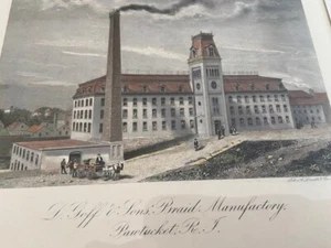 c1850s Pawtucket RI Hand tinted Goff Braid Factory cotton mill engraving - Picture 1 of 2