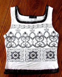 City Girl Nancy Bolen Black/White Beaded Sequin Lace Trim Tank Top Sz M - Picture 1 of 8