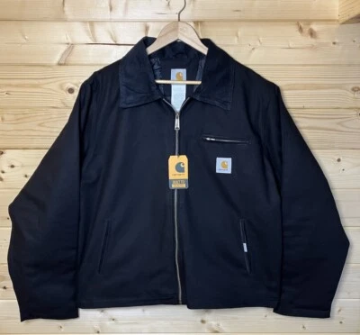 CARHARTT Detroit Mens Reworked Canvas VTG Quilted Black Bomber Jacket Coat XL - Image 1 of 4
