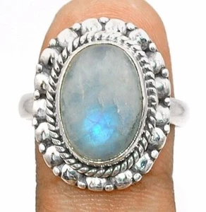 Natural Rainbow Moonstone 925 Sterling Silver Ring Jewelry Sz 8 @B19-6 - Picture 1 of 2