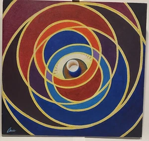 Op-Art Geometric Oil Painting on Board • Signed - Picture 1 of 9