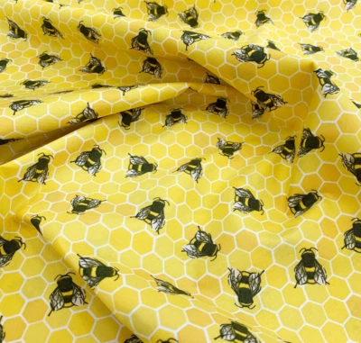 100% Cotton Fabric - Bees & Honeycomb on Yellow - Craft Fabric Material Metre - Image 1 of 4