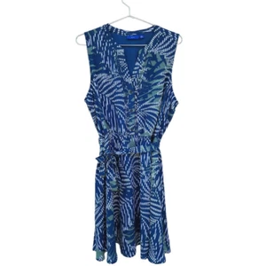 Apt 9 Pintuck Shirt Dress Sleeveless Midi Blue Tropical Cinched Waist Size XXL - Picture 1 of 10