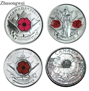 2004 /2008/ 2010/2015 Canada Remembrance Poppy 4 Coins Set - Free shipping - Zdjęcie 1 z 1
