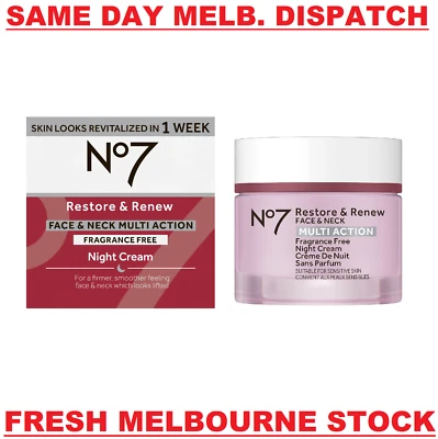No7 RESTORE & RENEW Face & Neck Multi Action NIGHT CREAM FRAGRANCE FREE - 50mL - image 1 of 4