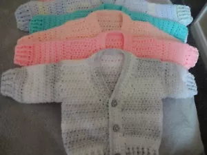 0 - 3 months V NECK CROCHET BABY CARDIGAN - Picture 1 of 23