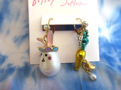 Betsey Johnson  Authentic Mismatch Bunny Carrot Earrings Easter NWT - Image 1 of 4