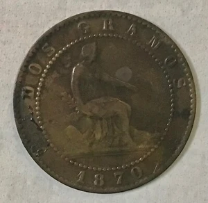 1870 SPAIN 2 CENTIMOS CIRCULATED COIN! - Picture 1 of 2
