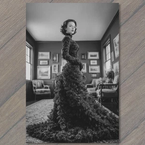 Art Print Gothic Elegance Woman Wearing Pine Dress Black White Fashion Dark Vint - Picture 1 of 1