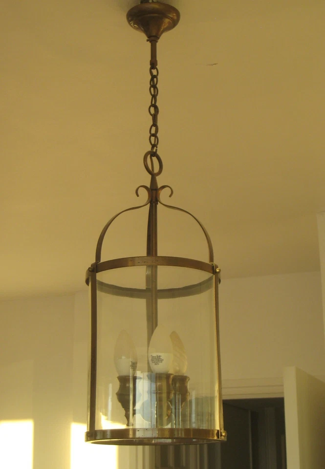 Lustre bronze ancien style Louis XVI 2 feux lanterne 2,2kg - Photo 1/3