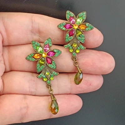 Pendientes Clip Michal Negrin Renacimiento Victoriano Boho Verde Colorido Romántico Gota Foto 1 de 4