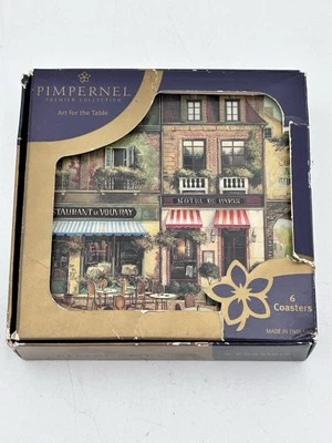 Подставки Pimpernel со сценами парижского кафе набор из 6, 4 x 4 дюйма, пробковая подкладка - Изображение 1 из 4