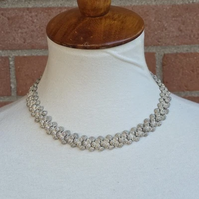 Vtg Silver Tone Grayish Textured Ball Link Statement Choker Necklace Spiral Dome - Image 1 of 4