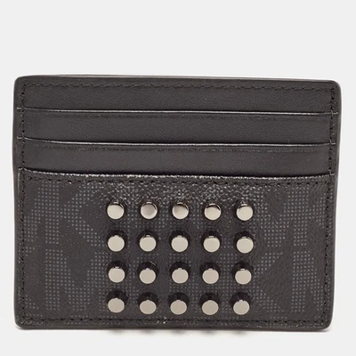 Michael Kors Black Signature Coated Canvas and Leather Studded Tall Card Case - Image 1 of 4